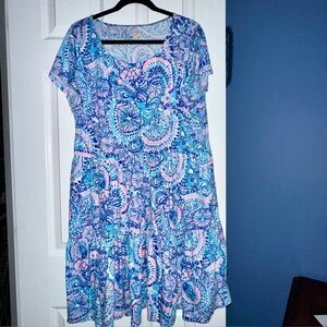 🐟Lilly Pulitzer🐟 Womens Geanna Swing Dress Short Sleeve XXL Blue Grotto